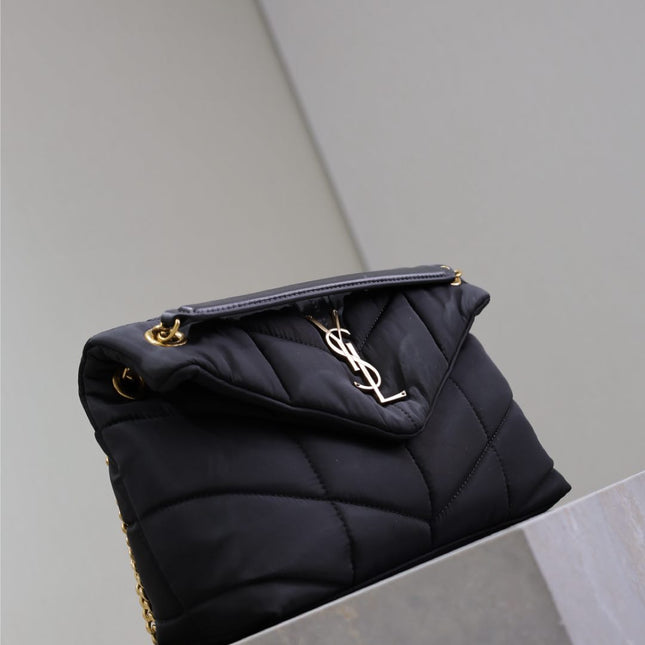 YSL 25S LOULOU PUFFER MEDIUM 29 IN BLACK NYLON