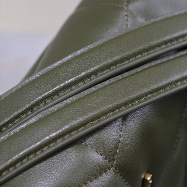 YSL 25S LOULOU PUFFER GM 35 IN DARK OLIVE CALFSKIN GOLD HARDWRE