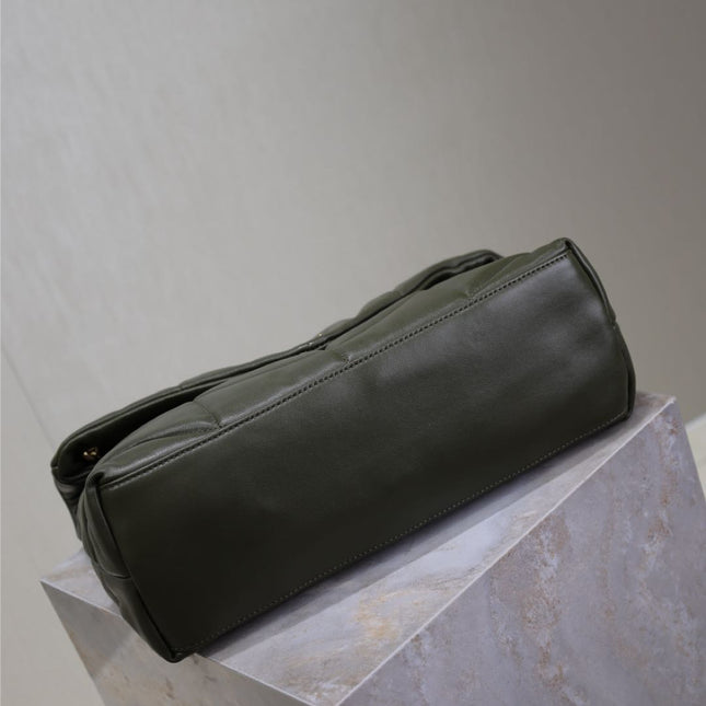 YSL 25S LOULOU PUFFER GM 35 IN DARK OLIVE CALFSKIN GOLD HARDWRE