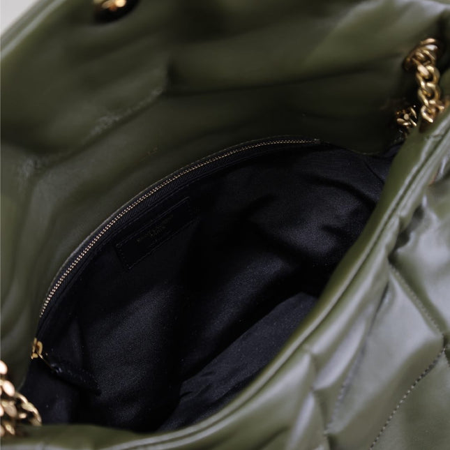 YSL 25S LOULOU PUFFER GM 35 IN DARK OLIVE CALFSKIN GOLD HARDWRE