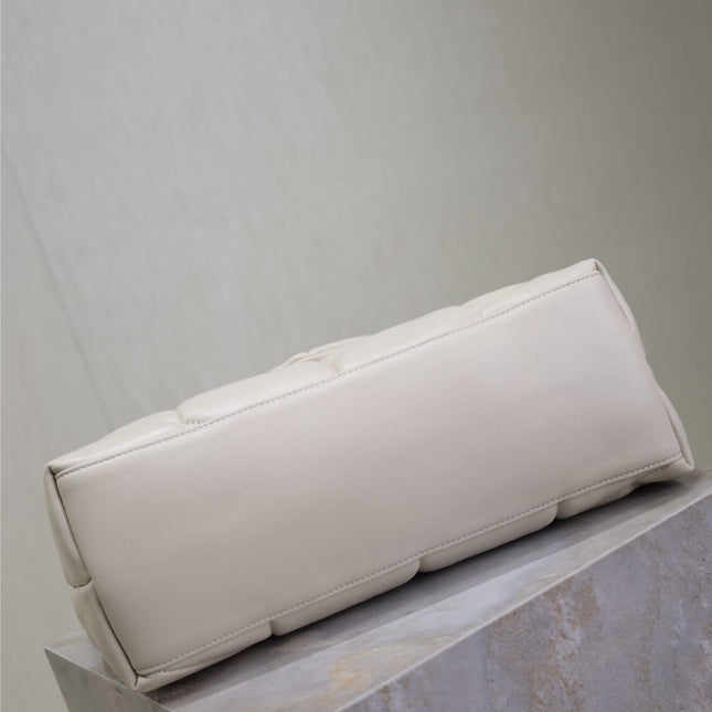 YSL 25S LOULOU PUFFER GM 35 IN SMOKEY TAUPE CALFSKIN SILVER HARDWRE