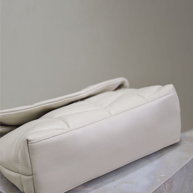 YSL 25S LOULOU PUFFER MM 29 IN SMOKEY TAUPE CALFSKIN SILVER HARDWRE