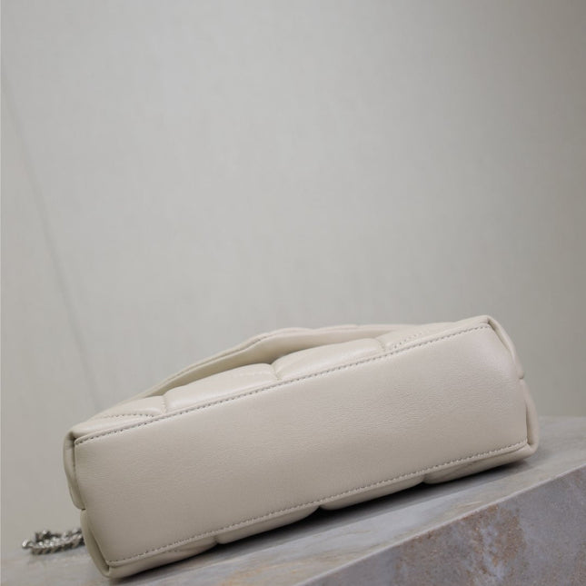 YSL 25S LOULOU PUFFER MINI 23 IN SMOKEY TAUPE CALFSKIN SILVER HARDWRE