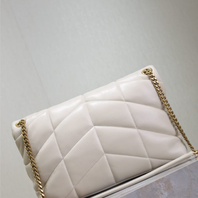 YSL 25S LOULOU PUFFER GM 35 IN BLANC VINTAGE CALFSKIN GOLD HARDWRE