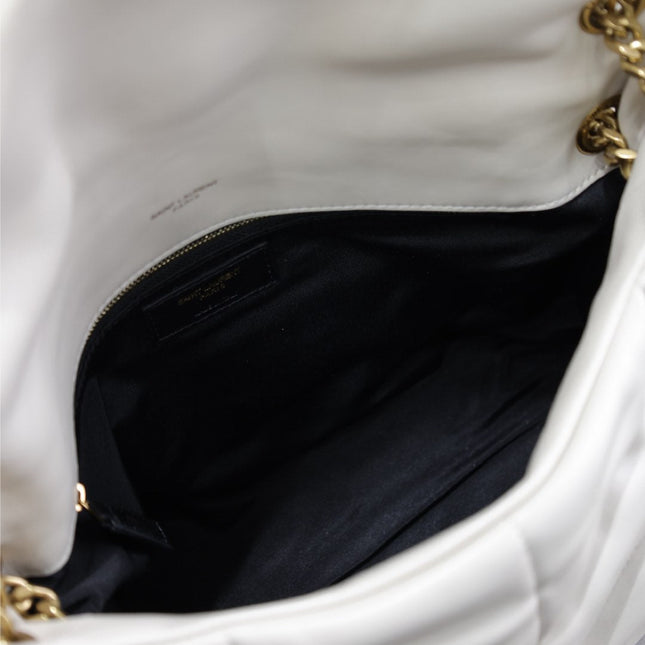 YSL 25S LOULOU PUFFER GM 35 IN BLANC VINTAGE CALFSKIN GOLD HARDWRE