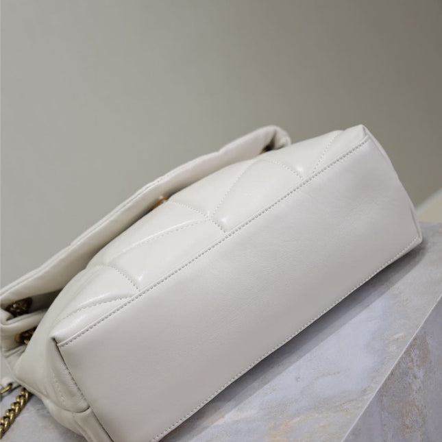 YSL 25S LOULOU PUFFER MM 29 IN BLANC VINTAGE CALFSKIN GOLD HARDWRE