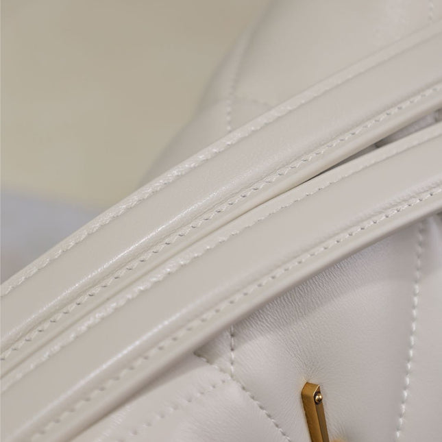 YSL 25S LOULOU PUFFER MM 29 IN BLANC VINTAGE CALFSKIN GOLD HARDWRE