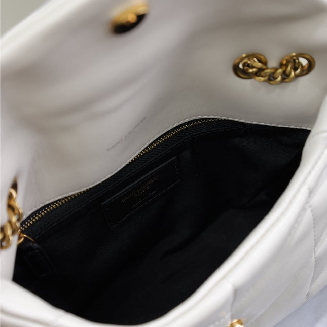 YSL 25S LOULOU PUFFER MINI 23 IN BLANC VINTAGE CALFSKIN GOLD HARDWRE