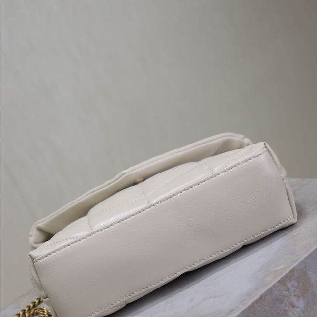 YSL 25S LOULOU PUFFER MINI 23 IN BLANC VINTAGE CALFSKIN GOLD HARDWRE