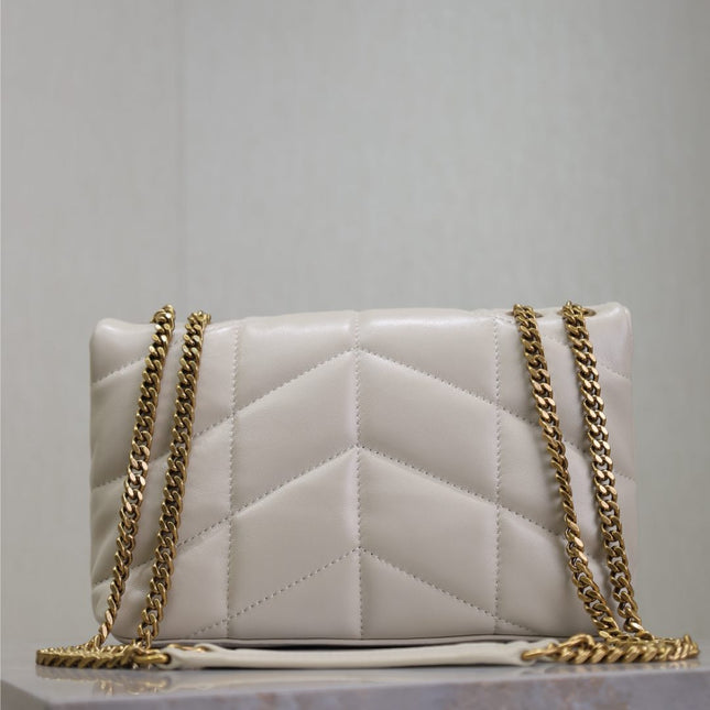 YSL 25S LOULOU PUFFER MINI 23 IN BLANC VINTAGE CALFSKIN GOLD HARDWRE