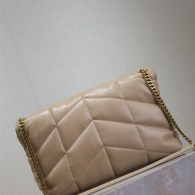 YSL 25S LOULOU PUFFER GM 35 IN BROWN CALFSKIN GOLD HARDWRE