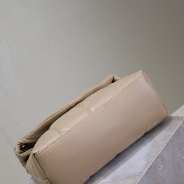 YSL 25S LOULOU PUFFER GM 35 IN BROWN CALFSKIN GOLD HARDWRE