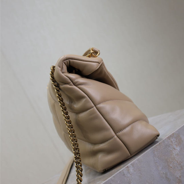 YSL 25S LOULOU PUFFER GM 35 IN BROWN CALFSKIN GOLD HARDWRE