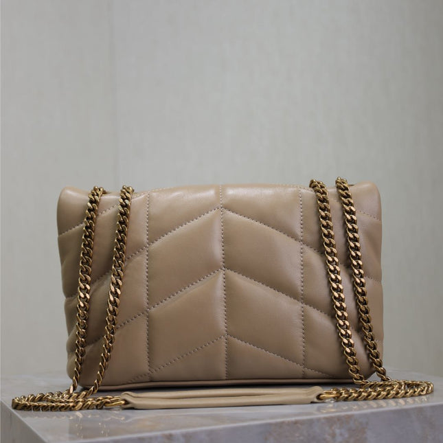 YSL 25S LOULOU PUFFER MINI 23 IN BROWN CALFSKIN GOLD HARDWRE