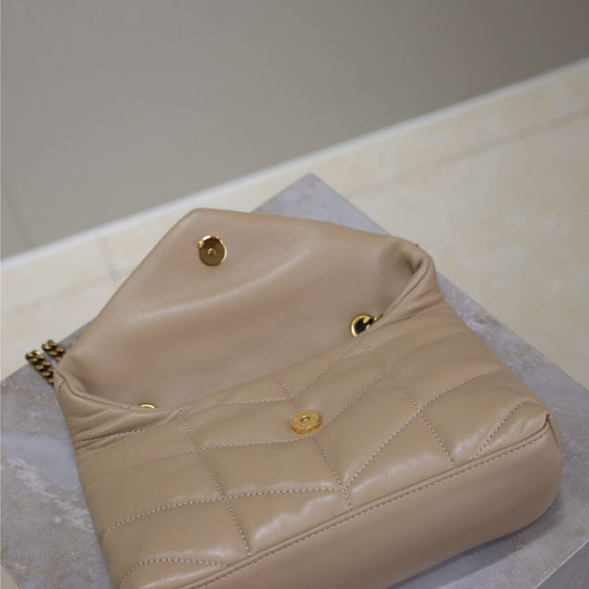 YSL 25S LOULOU PUFFER MINI 23 IN BROWN CALFSKIN GOLD HARDWRE