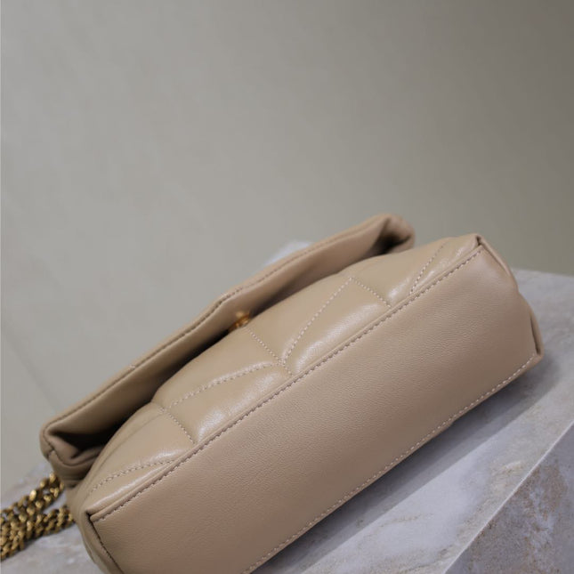 YSL 25S LOULOU PUFFER MINI 23 IN BROWN CALFSKIN GOLD HARDWRE