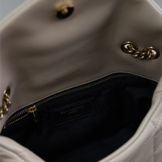 YSL 25S LOULOU PUFFER MINI 23 IN BROWN CALFSKIN GOLD HARDWRE