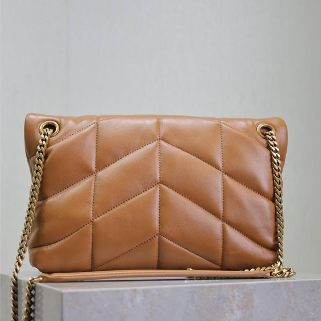 YSL 25S LOULOU PUFFER MM 29 IN CARAMEL CALFSKIN GOLD HARDWRE