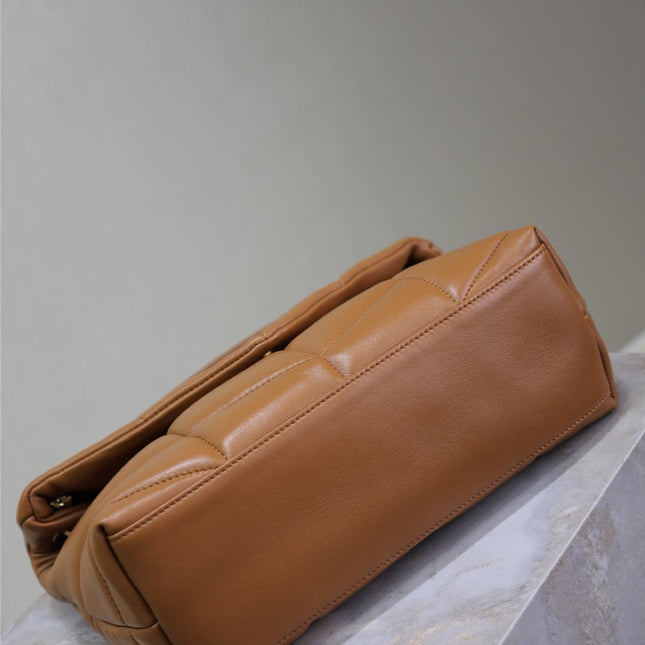 YSL 25S LOULOU PUFFER MM 29 IN CARAMEL CALFSKIN GOLD HARDWRE