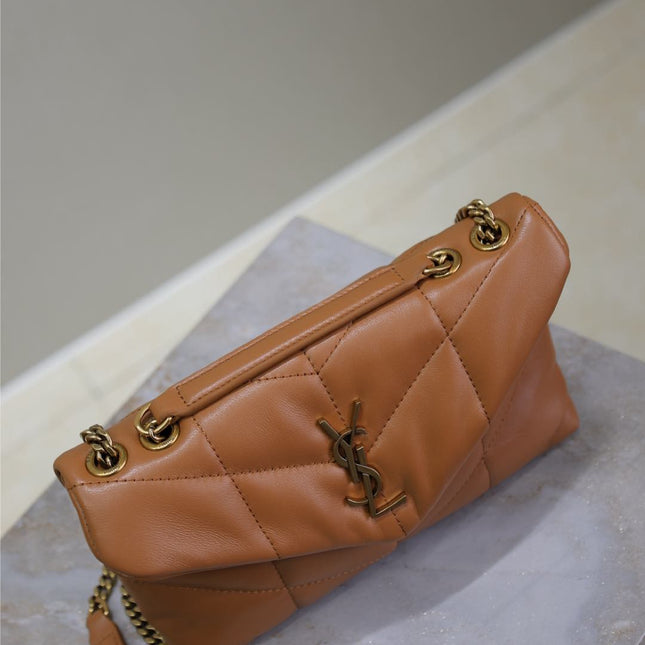 YSL 25S LOULOU PUFFER MINI 23 IN CARAMEL CALFSKIN GOLD HARDWRE
