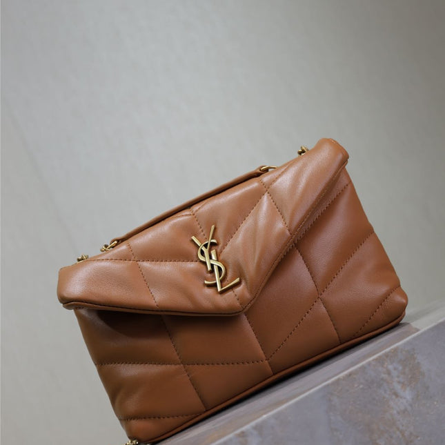 YSL 25S LOULOU PUFFER MINI 23 IN CARAMEL CALFSKIN GOLD HARDWRE
