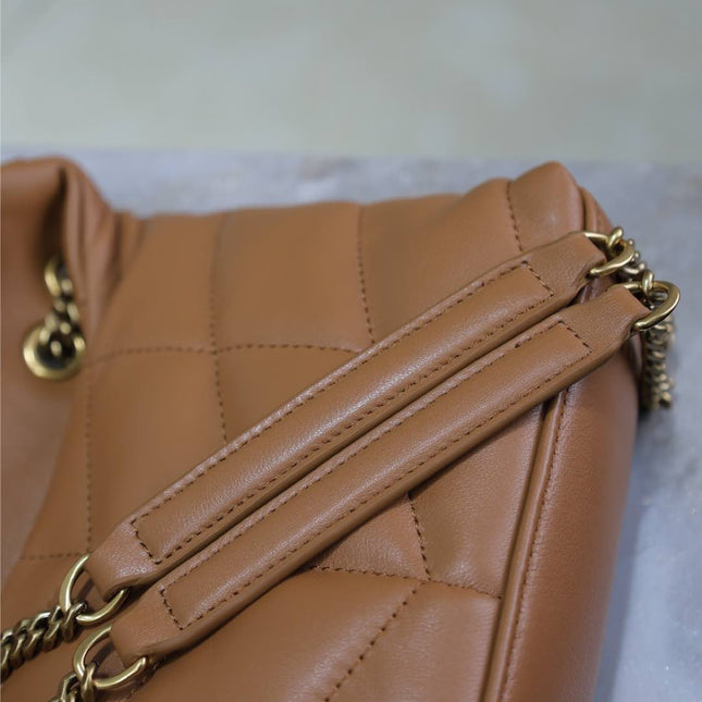 YSL 25S LOULOU PUFFER MINI 23 IN CARAMEL CALFSKIN GOLD HARDWRE