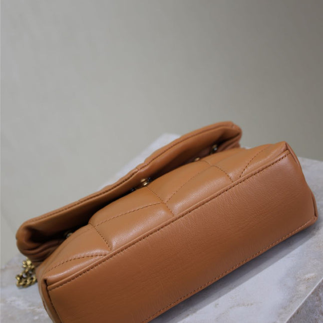 YSL 25S LOULOU PUFFER MINI 23 IN CARAMEL CALFSKIN GOLD HARDWRE