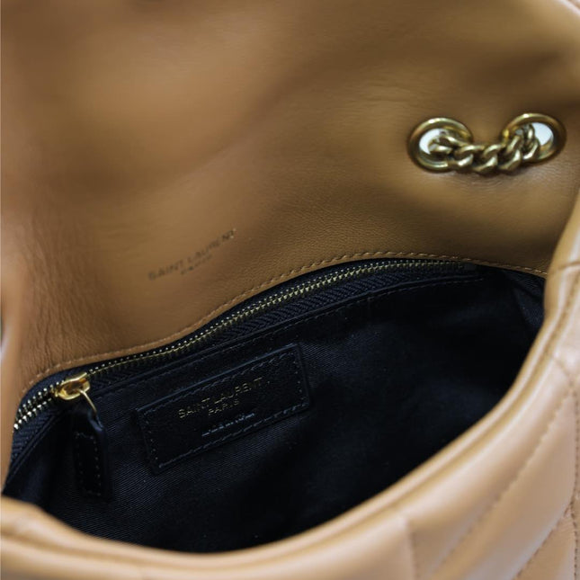 YSL 25S LOULOU PUFFER MINI 23 IN CARAMEL CALFSKIN GOLD HARDWRE
