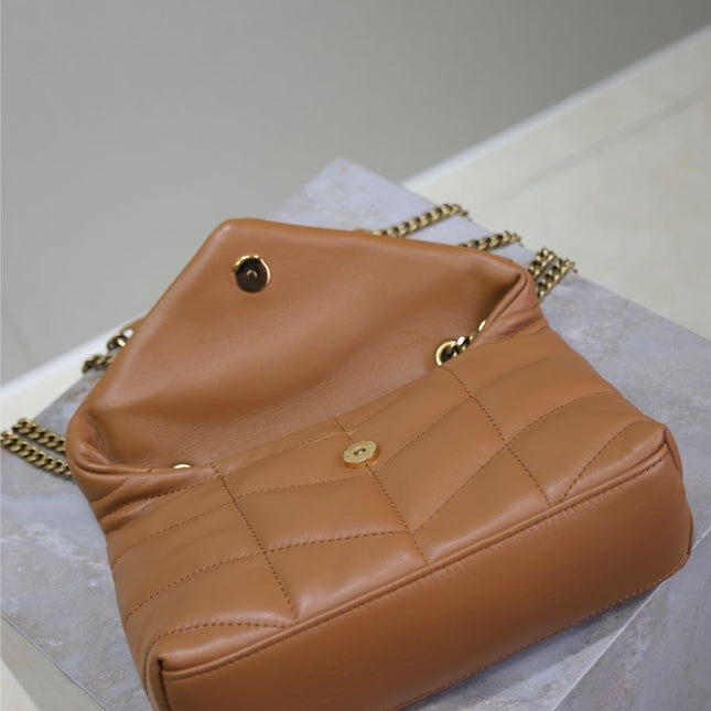 YSL 25S LOULOU PUFFER MINI 23 IN CARAMEL CALFSKIN GOLD HARDWRE