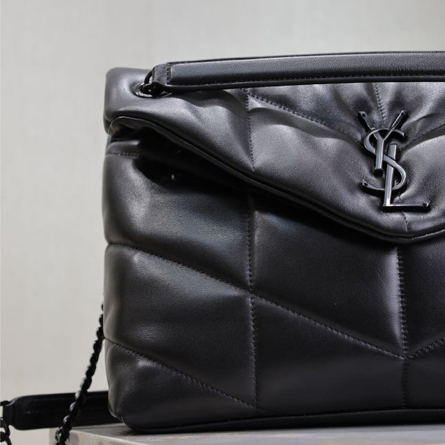 YSL 25S LOULOU PUFFER GM 35 IN BLACK CALFSKIN BLACK HARDWRE