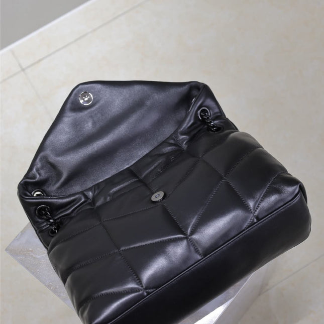 YSL 25S LOULOU PUFFER GM 35 IN BLACK CALFSKIN BLACK HARDWRE