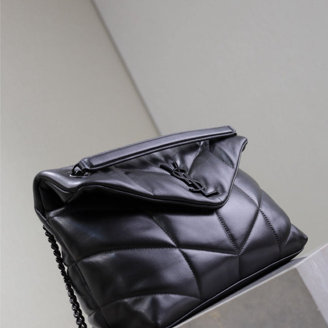 YSL 25S LOULOU PUFFER GM 35 IN BLACK CALFSKIN BLACK HARDWRE