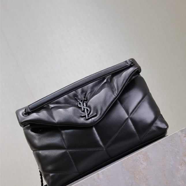 YSL 25S LOULOU PUFFER GM 35 IN BLACK CALFSKIN BLACK HARDWRE