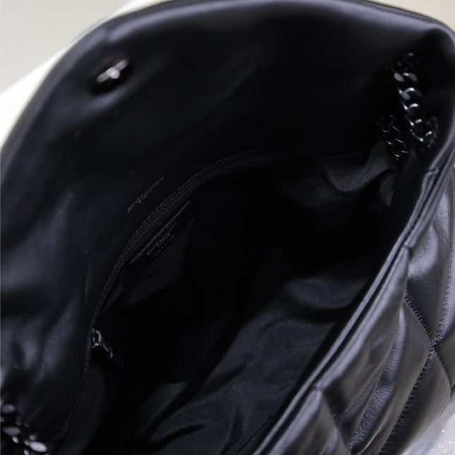 YSL 25S LOULOU PUFFER GM 35 IN BLACK CALFSKIN BLACK HARDWRE