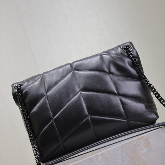 YSL 25S LOULOU PUFFER GM 35 IN BLACK CALFSKIN BLACK HARDWRE