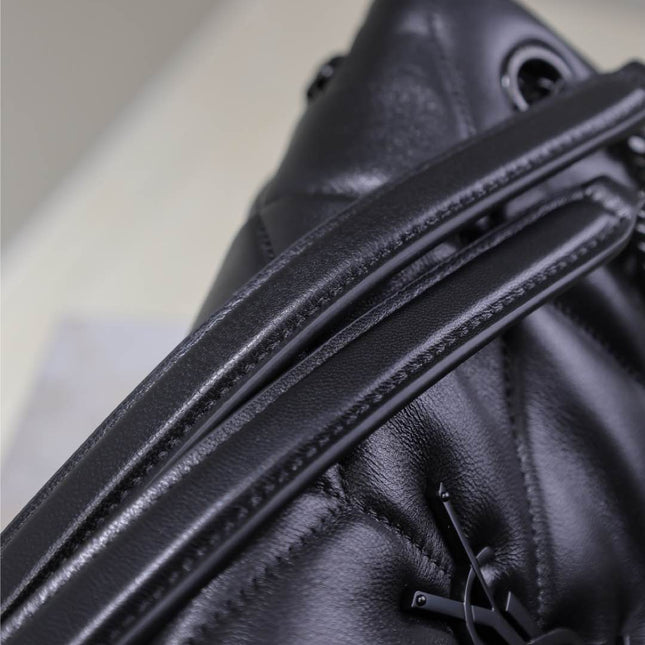 YSL 25S LOULOU PUFFER MM 29 IN BLACK CALFSKIN BLACK HARDWRE