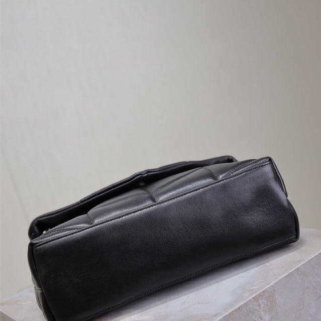 YSL 25S LOULOU PUFFER MM 29 IN BLACK CALFSKIN BLACK HARDWRE