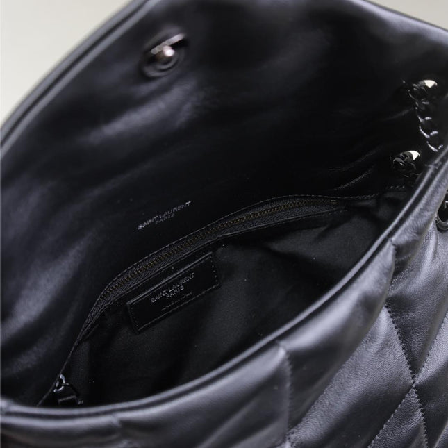 YSL 25S LOULOU PUFFER MM 29 IN BLACK CALFSKIN BLACK HARDWRE