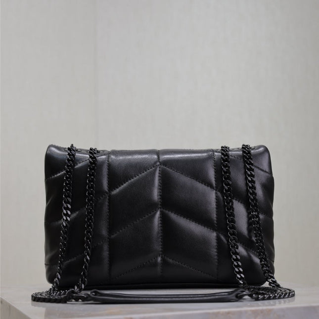 YSL 25S LOULOU PUFFER MINI 23 IN BLACK CALFSKIN BLACK HARDWRE