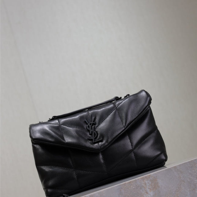 YSL 25S LOULOU PUFFER MINI 23 IN BLACK CALFSKIN BLACK HARDWRE