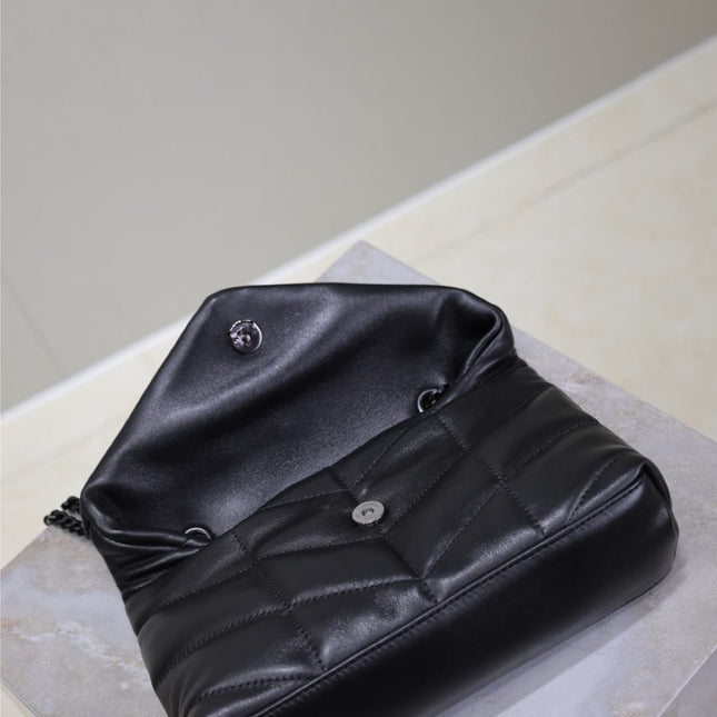 YSL 25S LOULOU PUFFER MINI 23 IN BLACK CALFSKIN BLACK HARDWRE