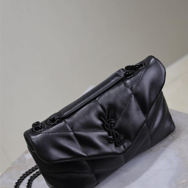 YSL 25S LOULOU PUFFER MINI 23 IN BLACK CALFSKIN BLACK HARDWRE
