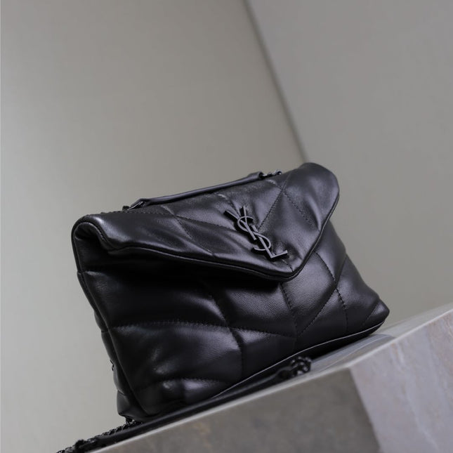 YSL 25S LOULOU PUFFER MINI 23 IN BLACK CALFSKIN BLACK HARDWRE