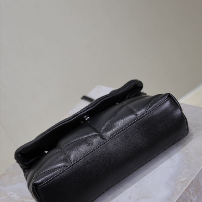 YSL 25S LOULOU PUFFER MINI 23 IN BLACK CALFSKIN BLACK HARDWRE