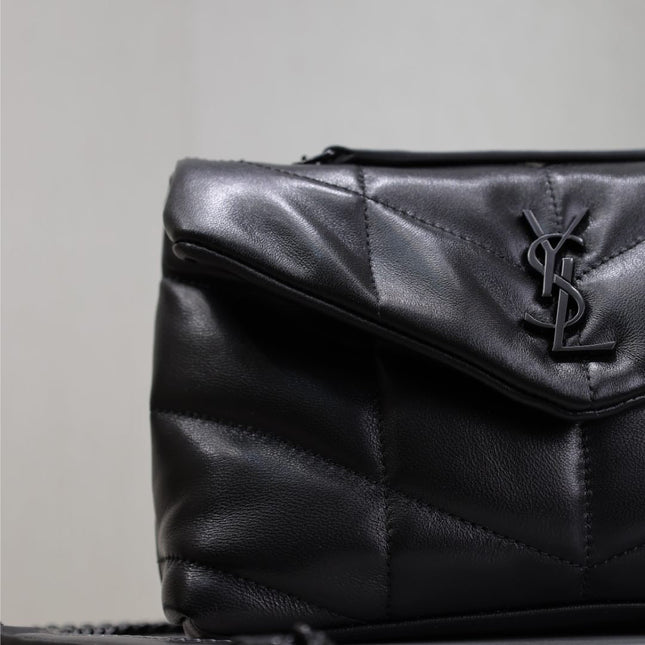 YSL 25S LOULOU PUFFER MINI 23 IN BLACK CALFSKIN BLACK HARDWRE