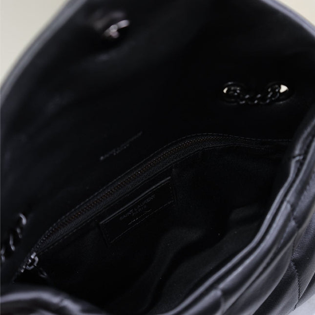 YSL 25S LOULOU PUFFER MINI 23 IN BLACK CALFSKIN BLACK HARDWRE