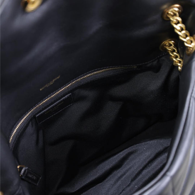 YSL 25S LOULOU PUFFER GM 35 IN BLACK CALFSKIN GOLD HARDWRE