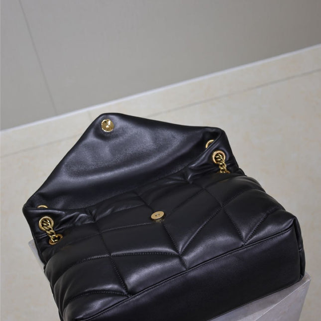 YSL 25S LOULOU PUFFER GM 35 IN BLACK CALFSKIN GOLD HARDWRE