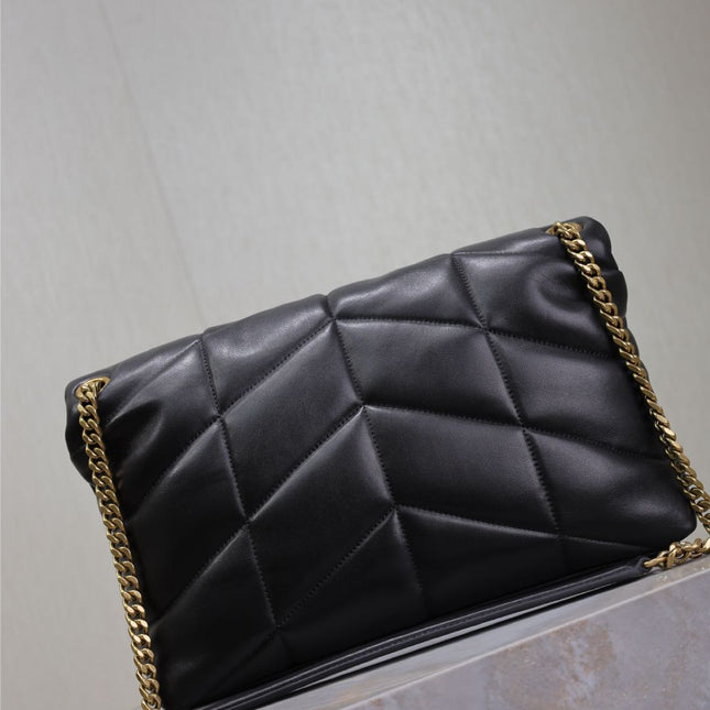 YSL 25S LOULOU PUFFER GM 35 IN BLACK CALFSKIN GOLD HARDWRE