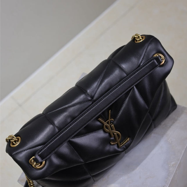 YSL 25S LOULOU PUFFER GM 35 IN BLACK CALFSKIN GOLD HARDWRE
